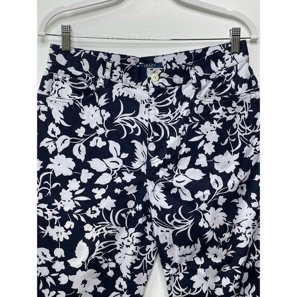 Chaps Floral High Waisted Straight Leg Crop Capri Pants Navy Blue Hawaiian 10 - Picture 5 of 13